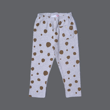 GREY WITH GREEN POLKA DOT WITH POCKET RIBBED FABRIC PAJAMA TROUSER